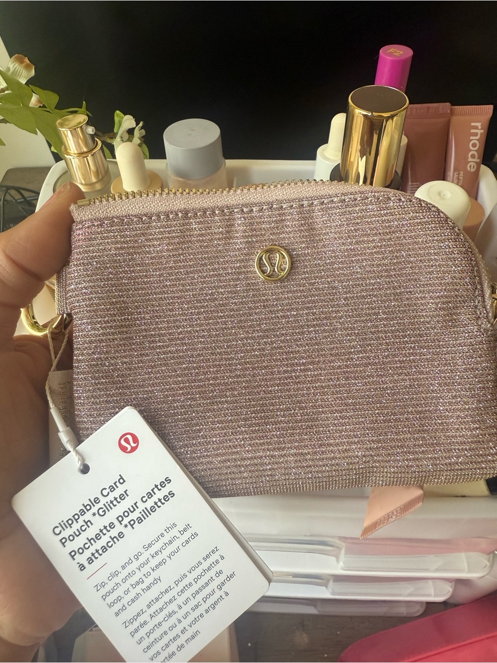 lululemon Glittery Pink Clippable Pouch